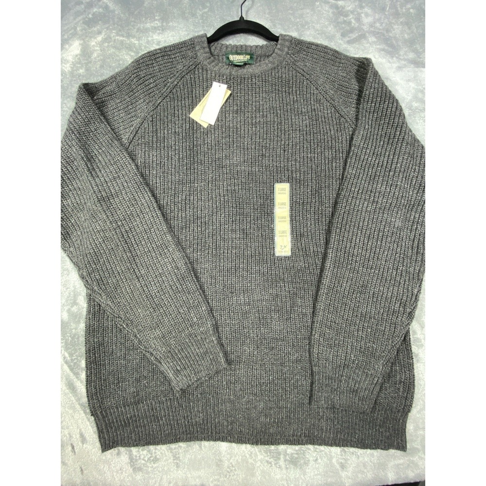 Outdoor Life Sweater Mens XL 100% Acrylic Long Sleeve Gray Chunky Heavy Knit Y2K